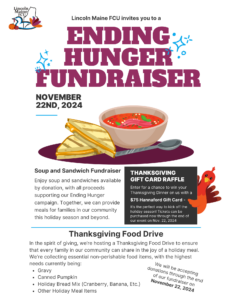 Ending Hunger Fundraiser November 22, 2024 Soup and Sandwich's for donations - Thanksgiving gift card raffle - food drive